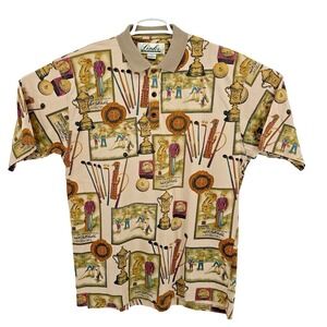 Vintage Links Edition Polo Shirt Mens XL 100% Cotton Golfer Clubs All Over Print